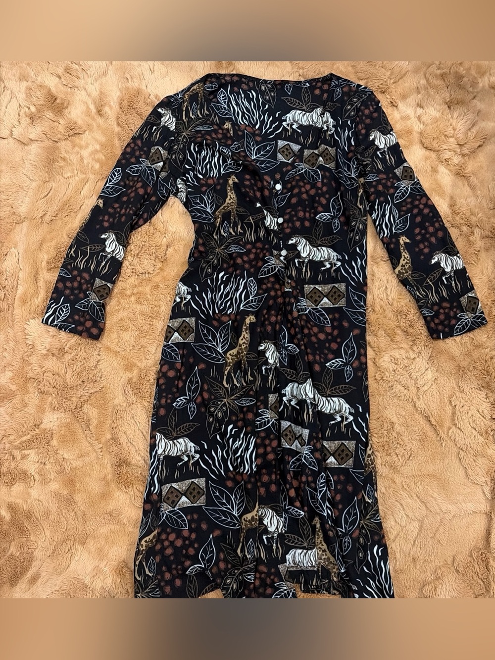 Animal Print Duster Tie Back Zebra Giraffe Black Statement Safari